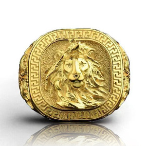 Lion Men's <b>Ring</b> Golden Square Animal Design Geometric Shape Gift Jewelry - Product Image 1