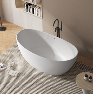 Maßgeschneiderte Moderne Mineralguss Freistehende Badewanne Matt Weiß Künstlicher Stein Whirlpool Einweichwanne mit Abfluss - Product Image 1