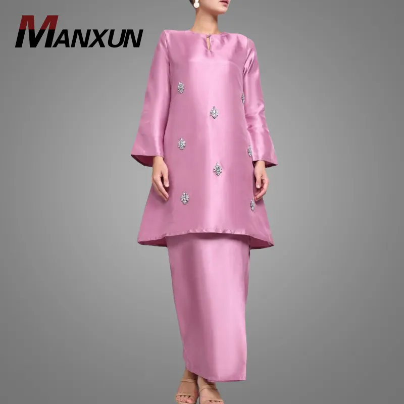 China Factory Direct Supply Moderne Baju Kebaya Fashion Kralen Islamitische Vrouwen Baju Kurung Plus Size Blouse Met Rok Online