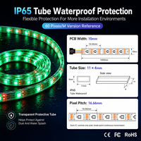 Tira de LED Direccionable WS2815 RGB DC12V SMD5050 de 100 Píxeles por Metro, Señal de Respaldo de Datos Dual, PCB Blanco/Negro de 10 mm, Rollo de 5 Metros