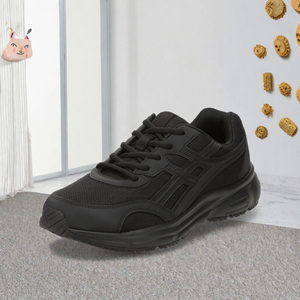 Chaussures de marche en maille noire à lacets, bout rond, baskets décontractées respirantes et confortables pour hommes et femmes - Product Image 2