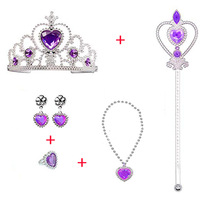 DAIHE Prix de gros Ensemble de bijoux pour enfants : Couronne de princesse, baguette magique, collier, boucles d'oreilles, bague
