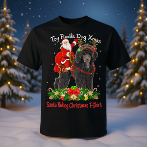 Camiseta navideña con diseño de perro Toy Poodle y Papá Noel montando - Product Image 3