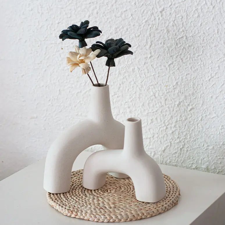 Florero de cerámica, jarrón nórdico, traje, artesanía mate en blanco y negro, decoración del hogar, jarrón de flores secas hidropónicas