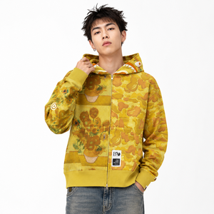 Felpa con Zip OEM Ricamata con Motivo Squalo, Stampa in Cotone con Motivo Mimetico e Lettere, Felpa Oversize con Zip Integrale Stile Streetwear - Product Image 2