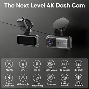 Caméra de tableau de bord double 4K+4K de haute qualité avec Wi-Fi intégré, écran 3,16 pouces, grand angle, GPS, capteur G, enregistrement en boucle et super condensateur pour voiture - Product Image 2