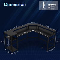 Bureau de jeu moderne en bois en forme de L avec support pour moniteur/support pour CPU/espace pour imprimante, grand bureau d'ordinateur avec surface en fibre de carbone