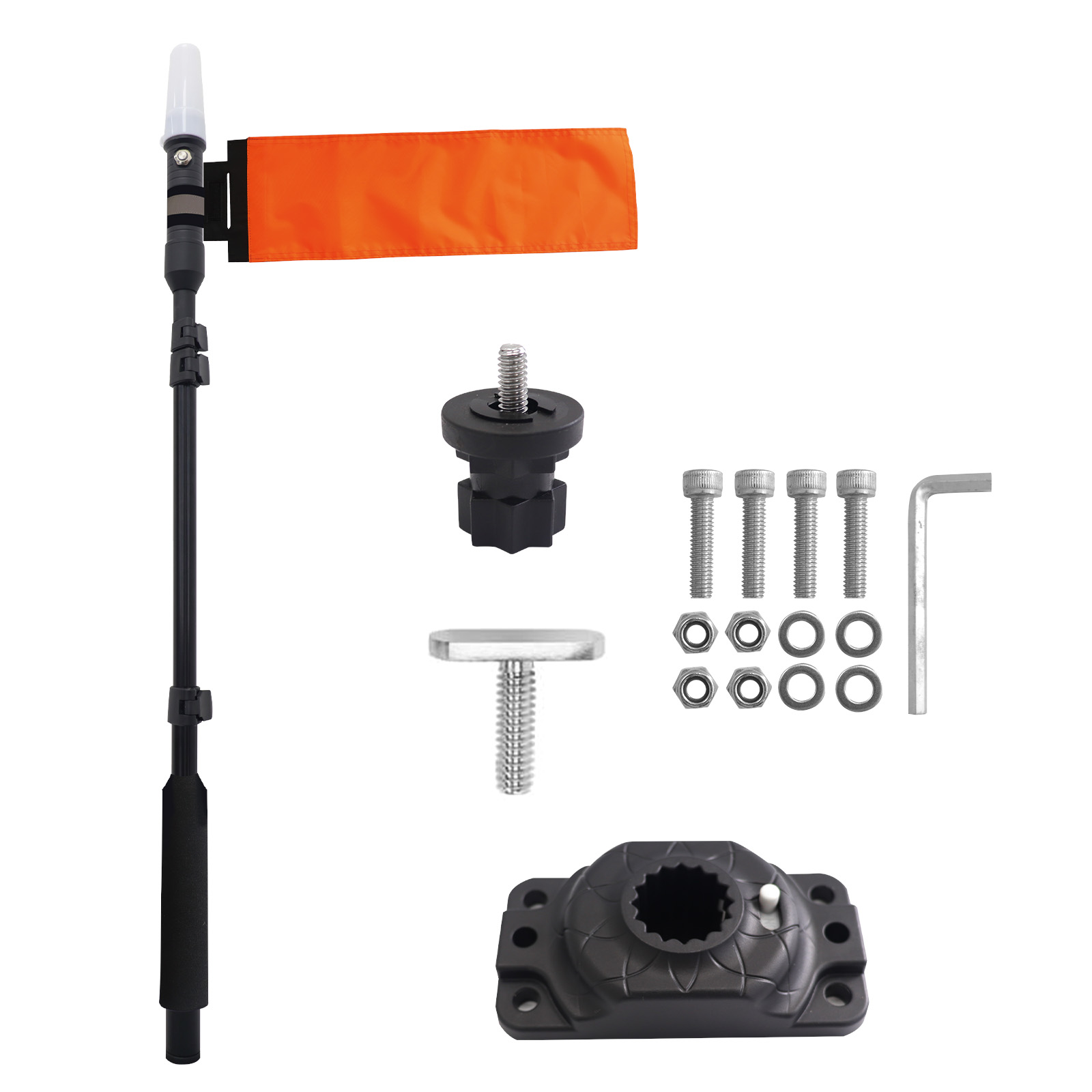 Telescopic Pole Top White Lights with Orange Flag Pole Kit Telescopic Pole Top White Lights with Orange Flag Pole Kit