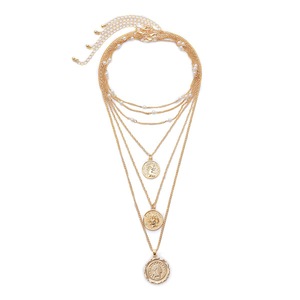 Collar tejido figura redonda colgante en relieve perla flecos collar de tres capas para mujer Uionen 1403 - Product Image 5