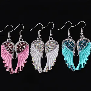 Creative alla moda con ali d'angelo strass di media lunghezza orecchini pendenti semplici accessori per testa pendente per regalo da donna