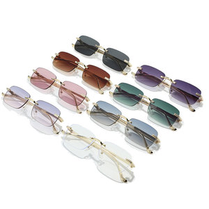 Custom Logo 2026 Vintage PC Lens Rectangle Sun Glasses UV400 Metal Shades Rimless Square <b>Sunglasses</b> for Men Women - Product Image 3