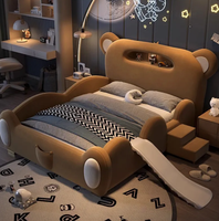 Lit rembourré confortable pour enfants sur le thème des dessins animés avec escalier coulissant et barrière de sécurité - Ensemble de meubles pour chambre d'enfant, d'école et d'hôtel