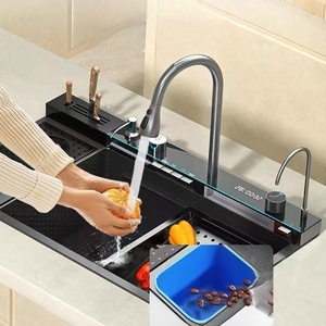Nuevo Diseño de <span class=keywords><strong>Tiktok</strong></span>, Grifo Cascada de <span class=keywords><strong>40</strong></span> Pulgadas, Fregadero de Cocina de Acero Inoxidable con Dos Cubetas, Diseño Biónico de Panal de Abeja, Color Negro - Product Image 2