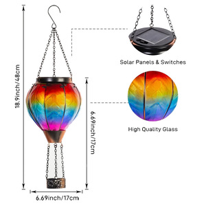 Lámpara Solar LED de Hierro y Vidrio con Forma de Globo Aerostático, con Llama Simulada, Luz Blanca Cálida, Decoración para Jardines y Parques, Suministro Directo - Product Image 6