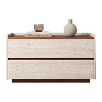 Table de chevet surdimensionnée de style italien minimaliste, en travertin et bois de noyer, style rétro italien de luxe léger avec rangement