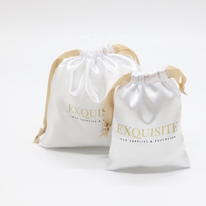 High Quality Logo Printed Satin Dust Gift Wig Drawstring Jewelry Pouch <b>Extension</b> Silk Satin Hair Bag - Product Image 2