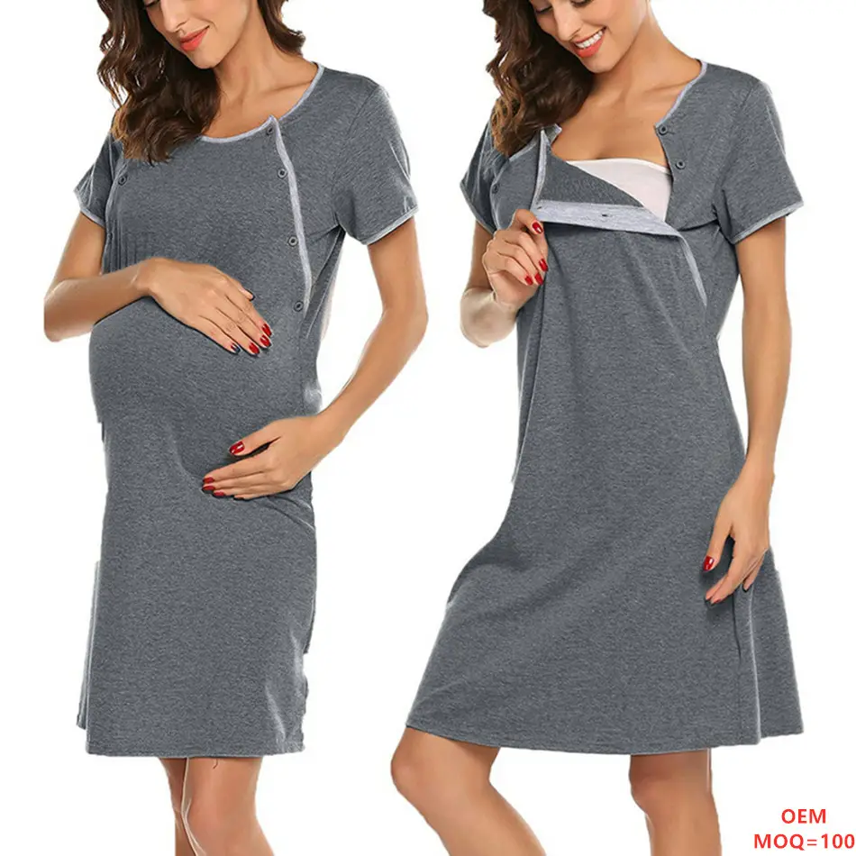 OEM Wholesale Nursing Nightgown Nightdress Hospital Gown Delivery/Labor/Maternity/Pregnancy Soft Breastfeeding Dress