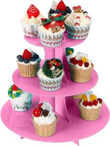 Support à cupcakes DAMAI à 3 niveaux, support à cupcakes DIY à étages pour présentoirs de desserts, décoration d'anniversaire, fête du thé florale - Product Image 2