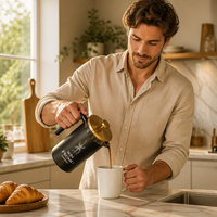 Cafetière à piston isotherme en acier inoxydable à double paroi de 34 oz avec logo personnalisé pour la maison, le bureau, les voyages – Vente en gros