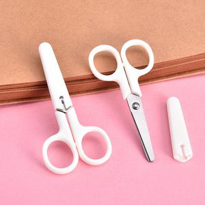 White Mini Scissors Stainless Steel 10cm With Protective Cap For <b>Kids</b> Craft Use - Product Image 1