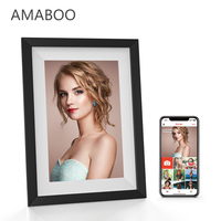 AMABOO Bingkai Foto Digital Android WiFi 10.1 Inci Layar Sentuh IPS Penyimpanan 32GB Pemutar AVI/MP4/MP3 Jam Putar Otomatis Kayu