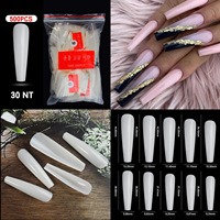 500 Uds./Bolsa de Puntas de Uñas Francesas Mixtas Cuadradas, Coffin, Almendradas, Curvadas en C, Uñas Postizas de ABS, Uñas a Presión, Herramientas Profesionales de Manicura