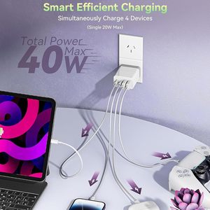 Pd 64W QC3.0 4-in-1 4-Port tường sạc với Loại C Cáp siêu nhanh Sạc EU cắm cho điện thoại di động máy tính xách tay Máy tính bảng tai nghe - Product Image 6