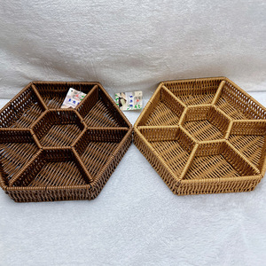 Rattan Storage <b>Basket</b> 9 Compartment Geometric Shape Eco Friendly For Desk Coffee <b>Table</b> Fruit Snack Organizing - Product Image 1
