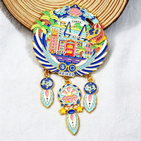 Aimant de réfrigérateur en métal avec plateau et crochet, série de souvenirs de voyage, motif en relief émaillé de la scène du pont Palm Bridge de la côte de Haikou