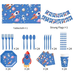 ชุดอุปกรณ์จัดงานวันเกิดธีมอวกาศ DAMAI จานกระดาษ แก้วกระดาษ ผ้าเช็ดปาก ชุดตกแต่งงานกาแล็กซี่แบบใช้แล้วทิ้ง สำหรับ 8 ท่าน - Product Image 4