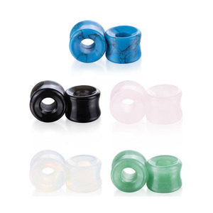 Aros de Piedra Natural para la Oreja |   Tapones de Túnel de Doble Abertura de Cuarzo Rosa, Howlite Azul, Aventurina Verde y Piedra Negra |   Hipoalergénico - Product Image 1