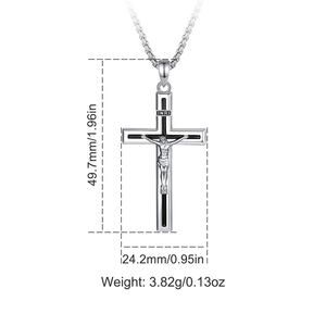 Collar con Colgante de Cruz INRI de Cobre Chapado en Rodio, Esmalte Negro, Joyería Religiosa Católica al por Mayor para Hombre - Product Image 2