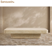 Table basse d'extérieur en faux travertin, résistante aux rayures et aux taches, table de patio en béton scellé
