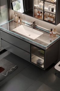 Meuble de salle de bain intelligent moderne de luxe léger avec vasque intégrée en céramique ardoise sans joint - Product Image 6