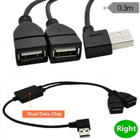 0,3 m schwarzes USB 2.0-Adapterkabel Doppel buchse Rechts Links Winkel Y Splitter Hub Braid Shield ing Stecker 2 Dual USB-Buchsen