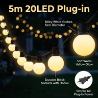 Guirlande lumineuse LED sphérique d'extérieur 16,4 pieds 20 ampoules LED pour jardin, camping et décorations de mariage IP44 étanche