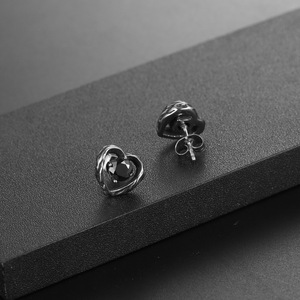 Heart Shaped Titanium Steel <b>Stud</b> <b>Earrings</b> With Black Zircon Bezel Setting <b>For</b> <b>Men</b> And Women CF148 - Product Image 3