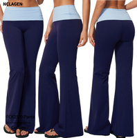 Nouveaux Leggings de Yoga Color Block à Taille Pliée, Jambes Évasées, pour Entraînement, Sport, Fitness, Pantalons à Jambes Larges, Vêtements de Sport, Leggings de Gym pour Femmes