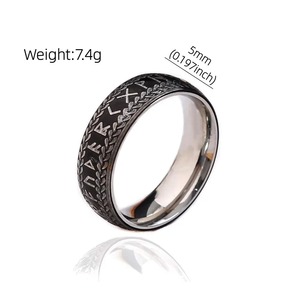 Bague en acier titane Yueli Vintage Rune pour homme, bijoux nordiques vieillis - Product Image 4