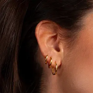 Trendy Stainless Steel Hoop Earrings with Gold Plating Wholesale