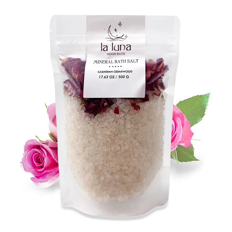 Private Label 100% Natural Epsom Salts Bath Soaking Scented Luxury Crystal Himalayan Salt in Zip Bag