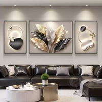 Décoration de salon moderne et luxueuse : Nouvelle œuvre d'art murale triptyque haut de gamme de l'artiste Da Ye pour derrière le canapé