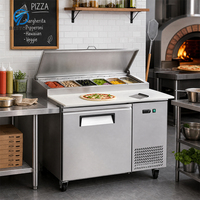 Table de préparation de pizzas compacte réfrigérée à refroidissement par air, température unique, contrôle mécanique, joints de porte magnétiques pour cafés