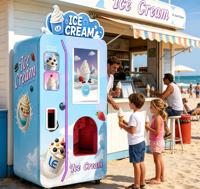 Kiosque à glaces compact sans surveillance, refroidi par air, sans raccordement à l'eau, idéal pour les lieux à fort trafic
