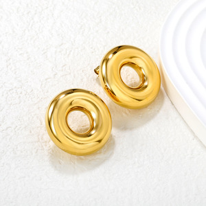 Boucles d'oreilles minimalistes géométriques en forme de cercle, plaquées or 18 carats, en acier inoxydable, bijoux tendance, style européen et américain - Product Image 1