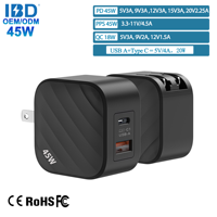 Chargeur mural super rapide GaN 45W USB Type-C double port pliable PD 3.0 QC pour téléphone portable, ordinateur portable et appareil photo