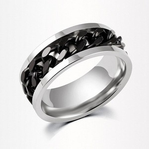 Conjunto de 8 Anéis Masculinos Milacolato em Aço Inoxidável Vintage Gótico para Casamento, com Corrente Rotativa Preta e Fibra de Carbono Azul - Product Image 6