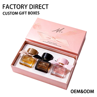 Boîte rigide personnalisée rose avec couvercle et base, insert en mousse, logo estampé à chaud en couleur or, emballage en papier pour coffret de parfum, fabrication en usine