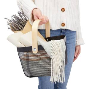 Sıcak satış siyah 4 paket asılı depolama raf mutfak depolama organizasyon sepeti kare örgü meyve sepeti ahşap saplı - Product Image 4