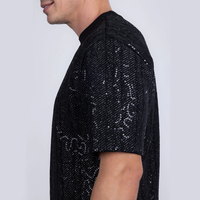 T-shirt à paillettes de qualité supérieure, col rond, coupe décontractée, tissu extensible, manches courtes, coton double mercerisé ultra-doux